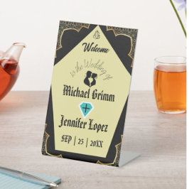 Elegante Gothic Golden Black Personalisiert Weddin Sockelschild