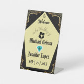 Elegante Gothic Golden Black Personalisiert Weddin Sockelschild (Vorderseite)