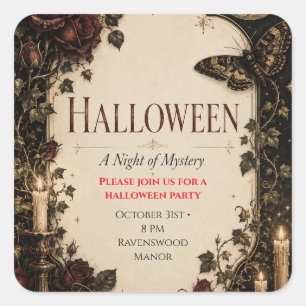 Elegante Gothic Halloween-Party-Feier Quadratischer Aufkleber