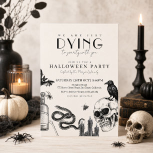 Elegante Gothic Halloween-Party mit Totenköpfen Einladung