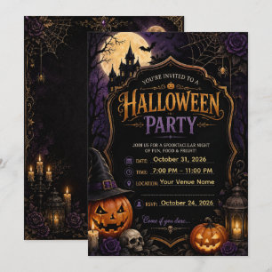 🎃 Elegante Gothic Halloween-Soirée-Einladung    Einladung