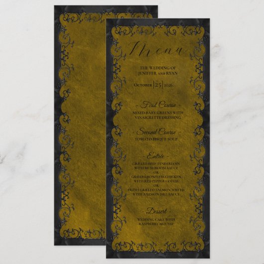 Elegante Gothic-Hochzeitsmenü Menükarte (Vorne/Hinten)