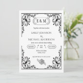 Elegante Gothic Monogram Black and White Wedding Einladung (Stehend Vorderseite)