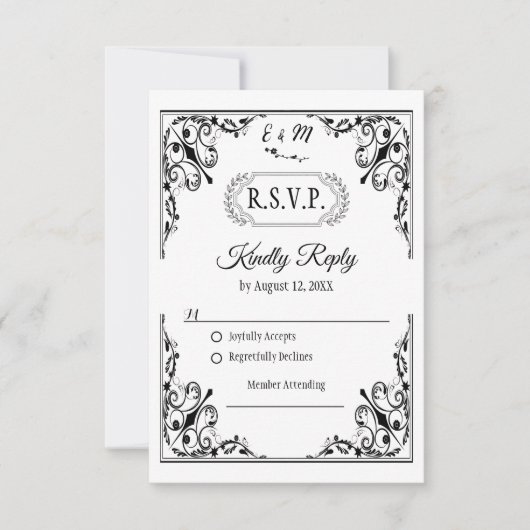 Elegante Gothic Monogram Wedding RSVP Card Karte (Vorderseite)