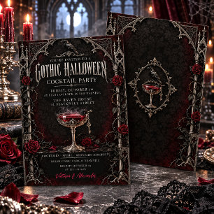 Elegante Gothic Raven Halloween Cocktailparty Einladung