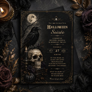 Elegante Gothic Raven-Schädel-Halloween-Party   Einladung
