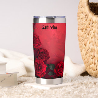 Elegante Gothic Red Rosen Benutzerdefinierter Name Thermobecher