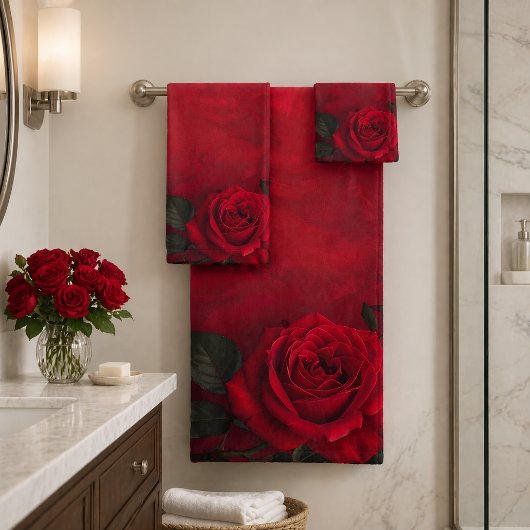 Elegante Gothic Red Roses Badhandtuch Set