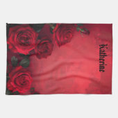 Elegante Gothic Red Roses Benutzerdefinierter Name Geschirrtuch (Horizontal)