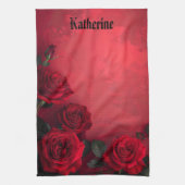 Elegante Gothic Red Roses Benutzerdefinierter Name Geschirrtuch (Vertikal)
