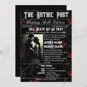 Elegante Gothic Rose Newspaper Foto Black Wedding Einladung (Vorne/Hinten)
