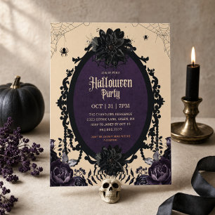 Elegante Gothic-Schwarze-Blumen-Erwachsene-Hallowe Einladung