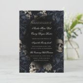 Elegante Gothic Skulls & Blume Hochzeit Einladung (Stehend Vorderseite)