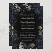 Elegante Gothic Skulls & Blume Hochzeit Einladung (Vorne/Hinten)