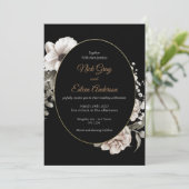 Elegante Gothic White Rose Black Wedding Einladung (Stehend Vorderseite)