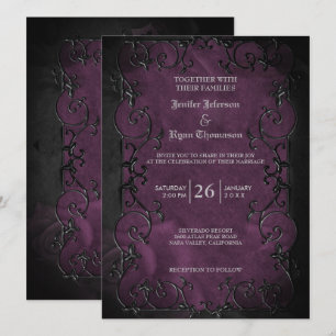 Elegante gothische Halloween-Lila-Hochzeitseinladu Einladung