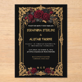 Elegante gothische schwarze Rosen-Gold-Hochzeitsei Acryleinladungen