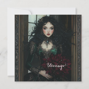 Elegante Gotische Dame mit Poinsettias-Karte Feiertagskarte