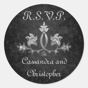 Elegante gotische dunkle Romantik Hochzeit RSVP Runder Aufkleber
