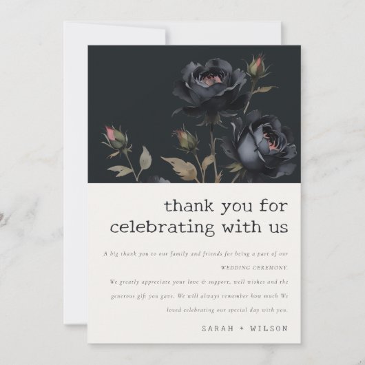 Elegante Gotische Dunkle Wasserfarbe Schwarze Rose Dankeskarte (Vorderseite)