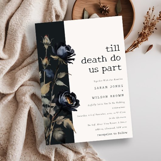 Elegante Gotische Dunkle Wasserfarbe Schwarze Rose Einladung