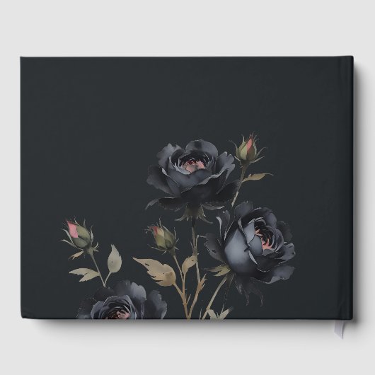 Elegante Gotische Dunkle Wasserfarbe Schwarze Rose Gästebuch (Rückseite)