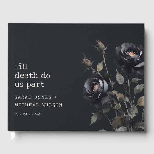 Elegante Gotische Dunkle Wasserfarbe Schwarze Rose Gästebuch (Vorderseite)