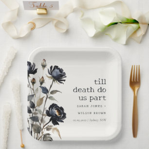 Elegante Gotische Dunkle Wasserfarbe Schwarze Rose Pappteller