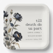 Elegante Gotische Dunkle Wasserfarbe Schwarze Rose Pappteller (Vorderseite)