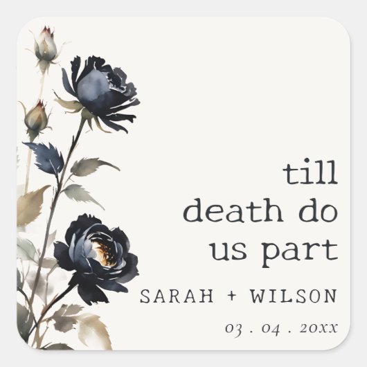 Elegante Gotische Dunkle Wasserfarbe Schwarze Rose Quadratischer Aufkleber (Vorderseite)