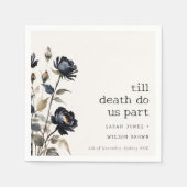 Elegante Gotische Dunkle Wasserfarbe Schwarze Rose Serviette (Vorderseite)