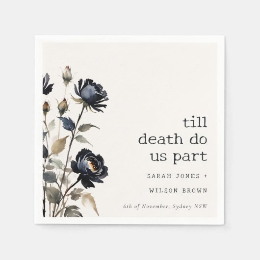 Elegante Gotische Dunkle Wasserfarbe Schwarze Rose Serviette (Vorderseite)