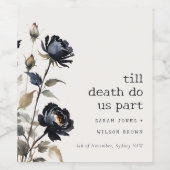 Elegante Gotische Dunkle Wasserfarbe Schwarze Rose Weinetikett (Einzelnes Label)