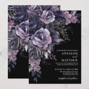 Elegante gotische Floral-Schwarze Hochzeit Einladung