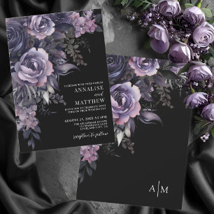 Elegante gotische Floral-Schwarze Hochzeit Einladung