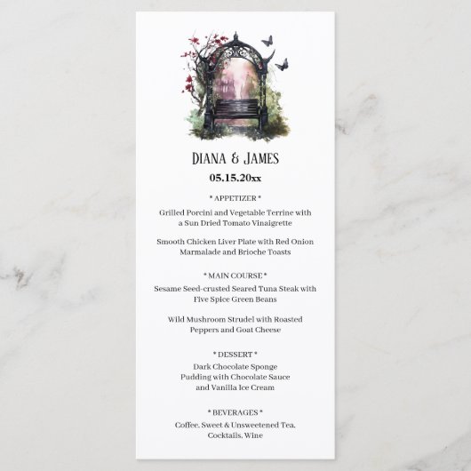 Elegante Gotische Gartenanlage Menükarte (Vorderseite)