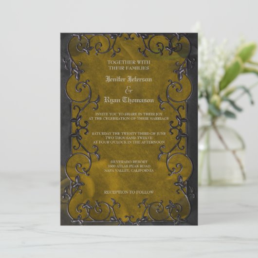 Elegante gotische Halbzeitschrift Hochzeit Einladu Einladung (Stehend Vorderseite)