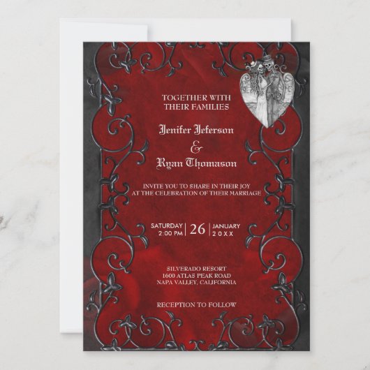 Elegante gotische Halbzeitschrift Hochzeit Einladu Einladung (Vorderseite)