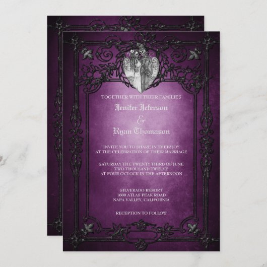 Elegante gotische Halbzeitschrift Hochzeit Einladu Einladung (Vorne/Hinten)