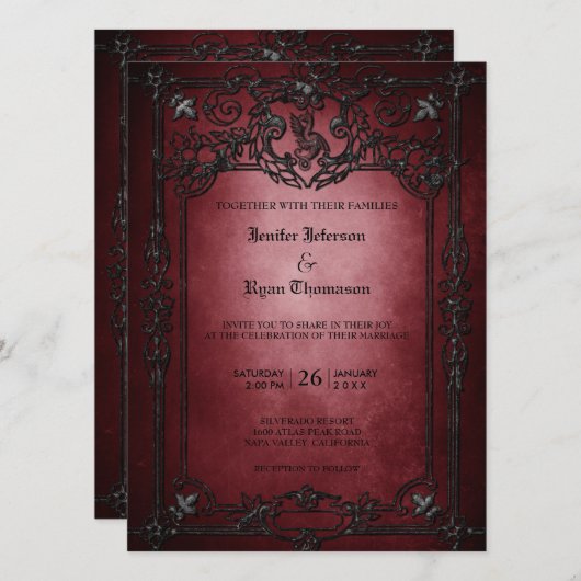 Elegante gotische Halbzeitschrift Hochzeit Einladu Einladung (Vorne/Hinten)