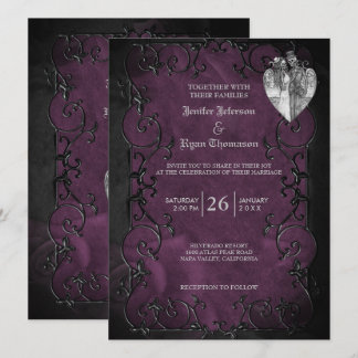Elegante gotische Halloween lila Hochzeit Einladun Einladung