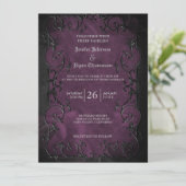 Elegante gotische Halloween lila Hochzeit Einladun Einladung (Stehend Vorderseite)