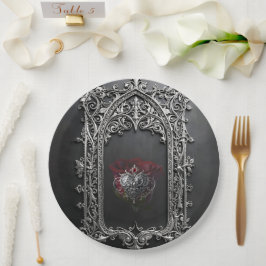 Elegante gotische Hochzeitsrosenrahmen Pappteller