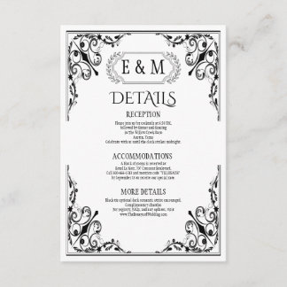 Elegante gotische Monogramm-Hochzeitsdetails Begleitkarte