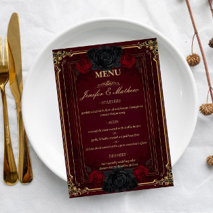 Elegante gotische Romanze Hochzeit Menükarte