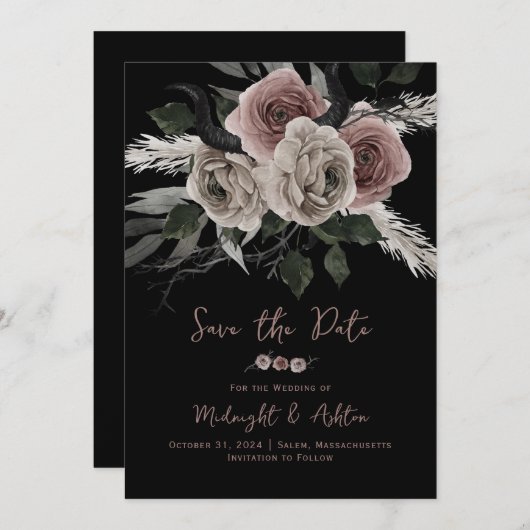 Elegante gotische Rose Save the Date (Vorne/Hinten)