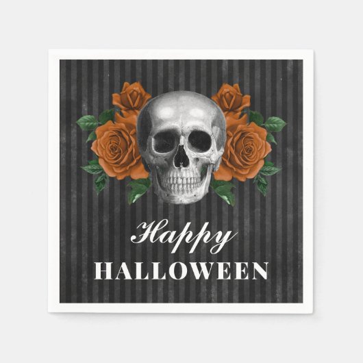 Elegante gotische Rose & Skull Happy Halloween Serviette (Vorderseite)