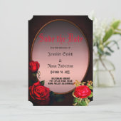 Elegante gotische rote Rosen Save the Date Einladung (Stehend Vorderseite)