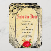 Elegante gotische rote Rosen Save the Date Einladung (Vorne/Hinten)