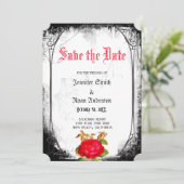 Elegante gotische rote Rosen Save the Date Einladung (Stehend Vorderseite)